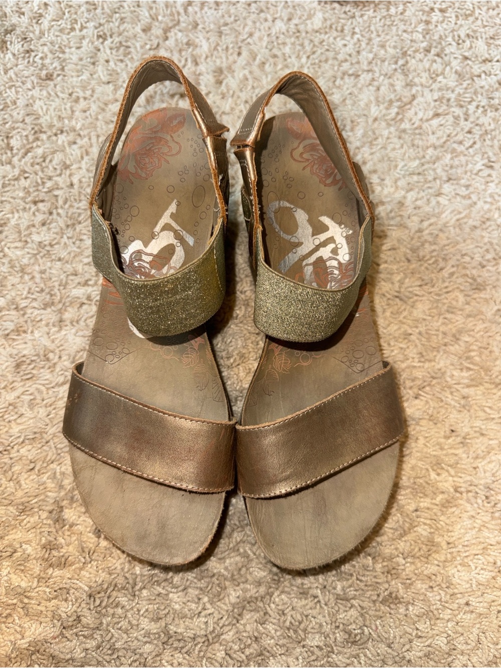 OTBT Bronze Leather Glitter Wedge Slingbacks
